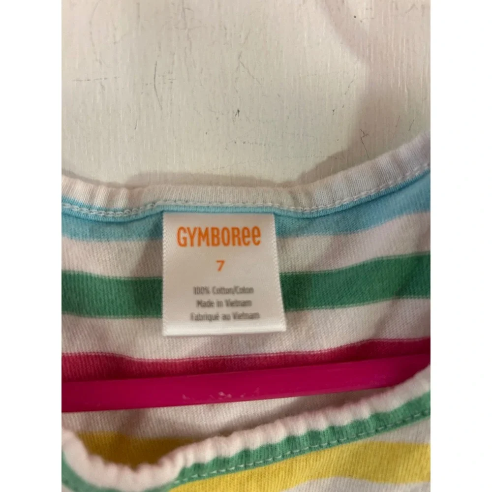 Gymboree Stripe Dress Size 7 Multi Color Flutter Sleeve Drop Waist Girls